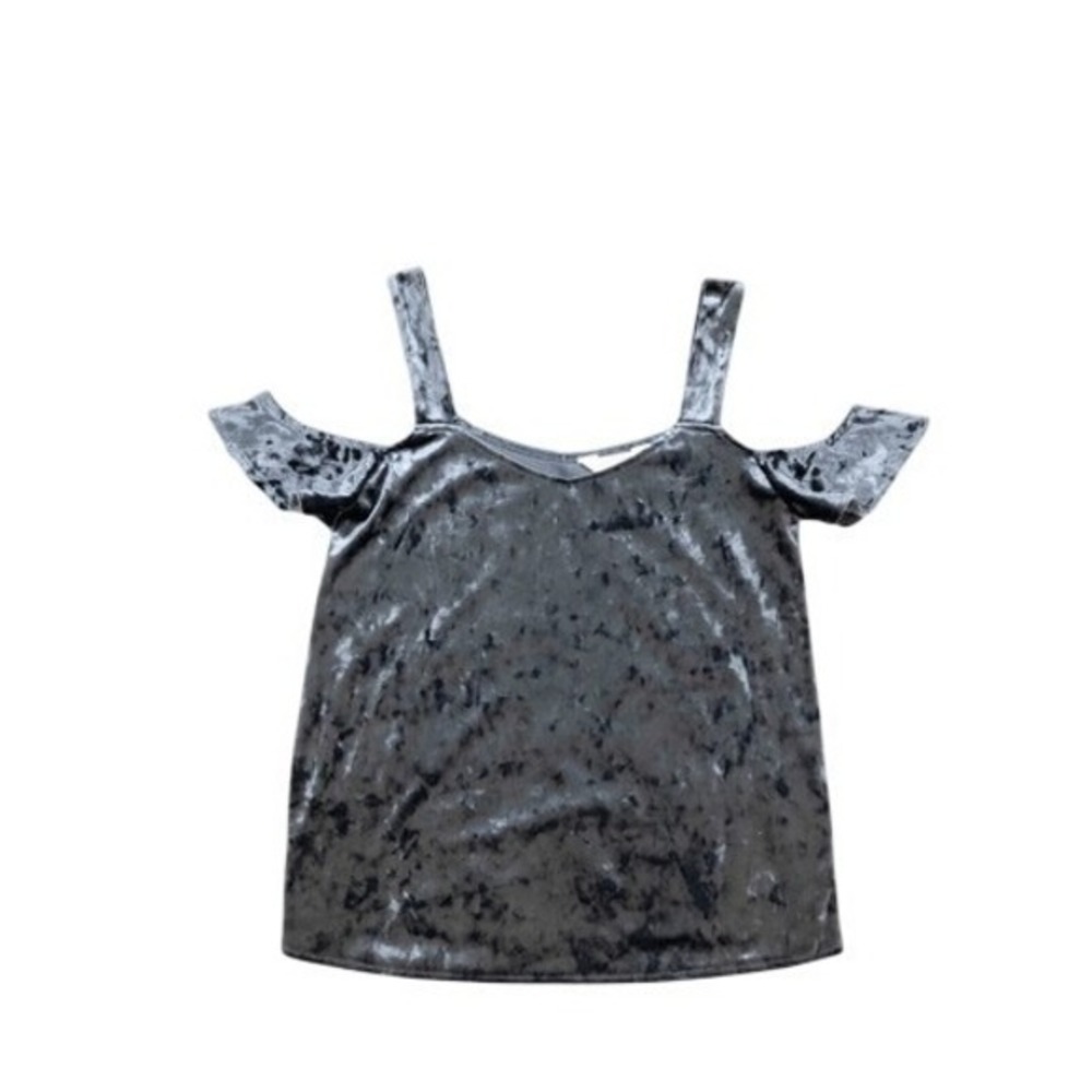 LC Lauren Conrad Runway Grey Velvet Off Shoulder Spaghetti Strap Top Size XS